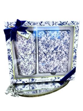 French Connection Blue Birds Cottagecore Toile 20 oz Tumbler & Notebook Gift Set